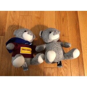 2 Chelsea Teddy Bears Company Soft Knit Gray White 9” Plush Soft Eyes with Bling